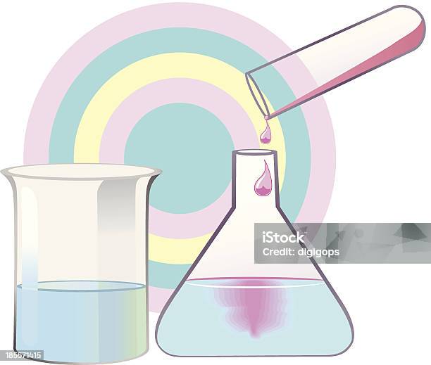 Ilustración de Elementos De Vidrio y más Vectores Libres de Derechos de Clase de quimica - Clase de quimica, Cristal - Material, Disolver