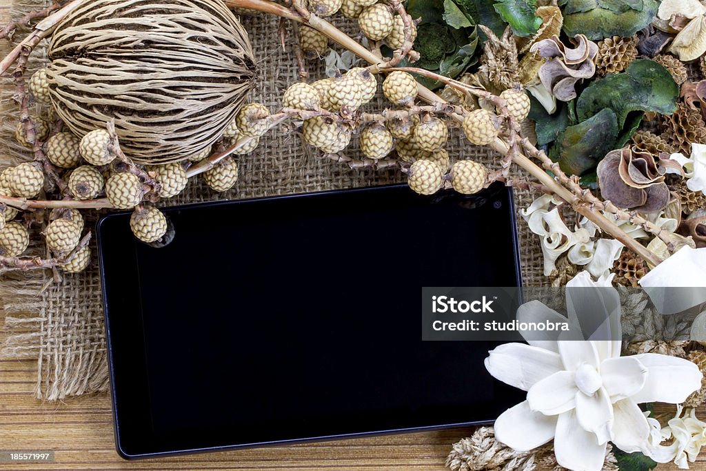 Comprimido (tablet pc ordenador) y flores secas - Foto de stock de Aromaterapia libre de derechos