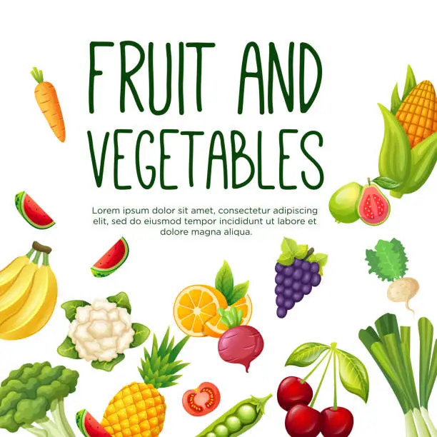 Vector illustration of Fruit and vegetable social media post template