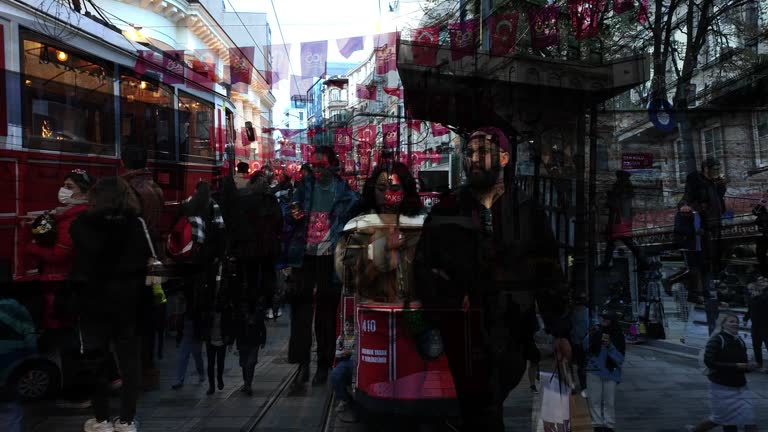 Taksim traditional red tram on Istiklal street