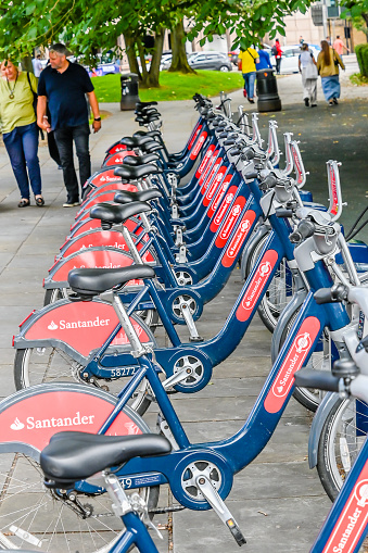 London, UK, 13 August 2023: Bicycle parking station, London