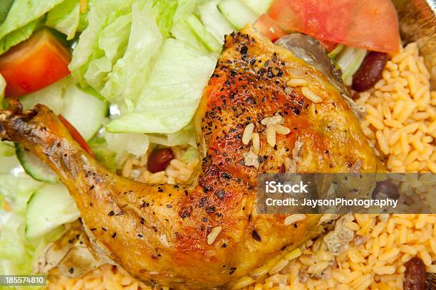Grilled Chicken And Salad With Rice Stock Photo - Download Image Now - Brown Rice, Grilled Chicken, Salad