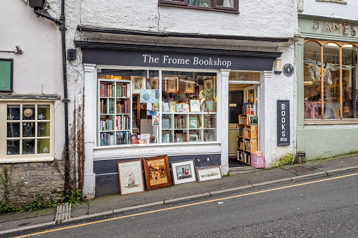 The Frome Bookshop window in King Street, Frome, Somerset, UK on 30 November 2023