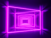 Abstract Images Reflecting Futuristic Neon Laser Lights in a Tunnel 3D rendering