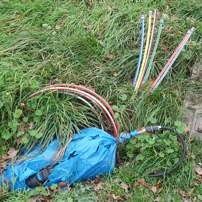 close-up on colorful hollow tubes, set in preparation to expanse the fiber optic network