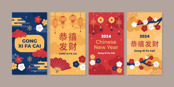 Vector illustration of Chinese New Year Social Media Stories