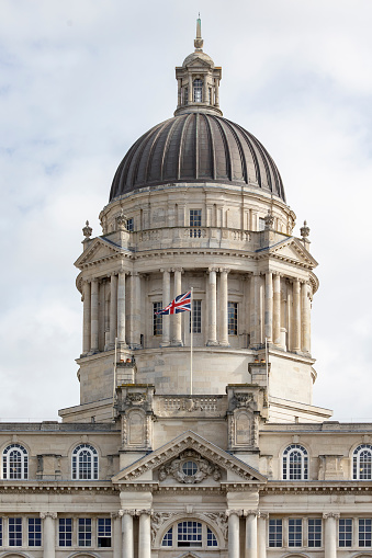 Liverpool, united kingdom September, 26, 2023 impressive dome of the Port of Liverpool Authority Building at Pier Head by the River Mersey