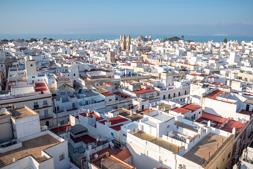 Aerial view of Cadiz from Torre Tavira, Andalucia, Spain