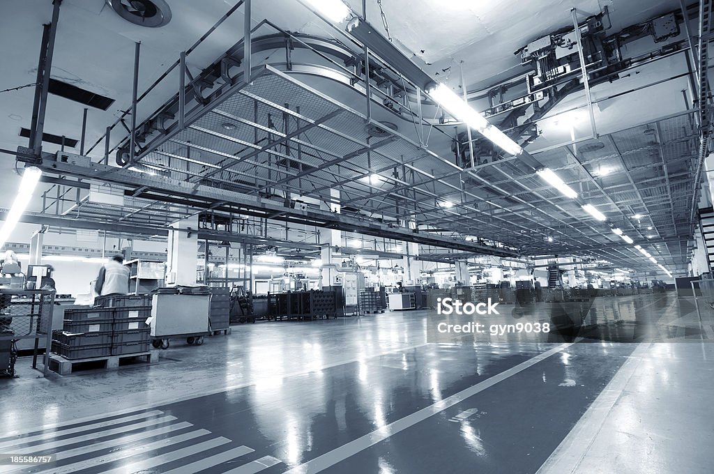 Industrial space Production of automobile engine plant Illuminated Stock Photo