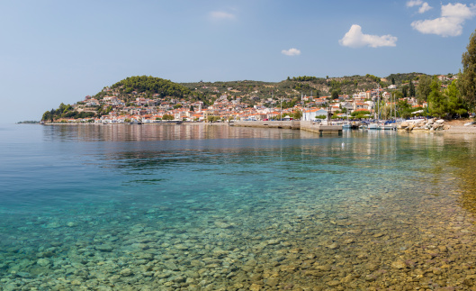 Beautiful Kokkari village, Samos island, Dodecanese, Greece in afternoon.