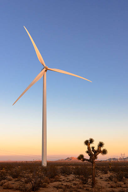 turbina a vento al tramonto - tehachapi foto e immagini stock