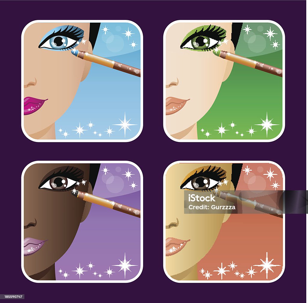 Set Makeup Young European Asian African Women Stock Illustration - Download Image Now -