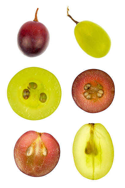 Collage of sliced red and green grapes stock photo
