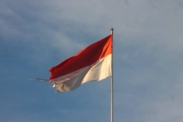 istock Old Indonesian flag on the wind 1855997331