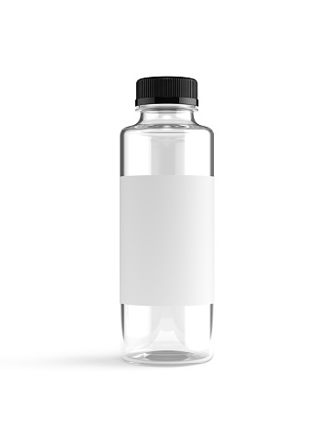 Empty glass water bottle template on white background