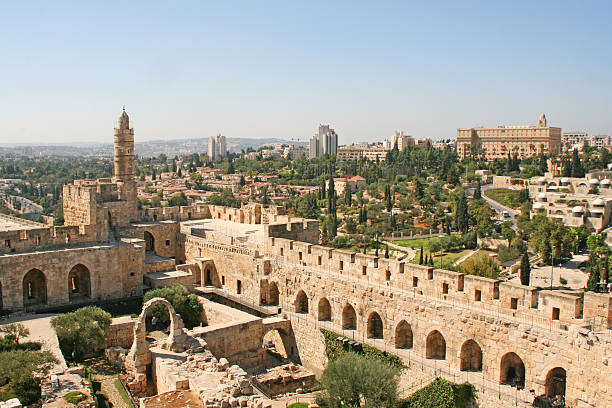 街のキングダヴィド、エルサレム、イスラエルます。 - tower of david ストックフォトと画像