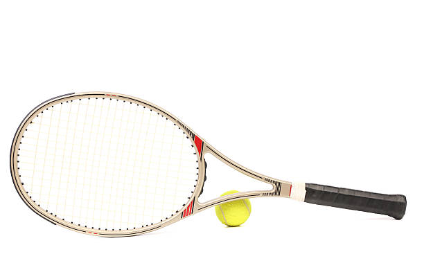 istock Gray tennis racket and yellow ball. 185600888