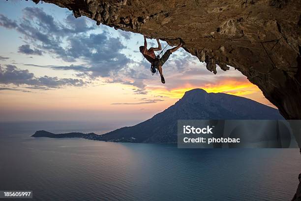 Male Rock Climber At Sunset Stock Photo - Download Image Now - Men, Mountain Climbing, Kalymnos