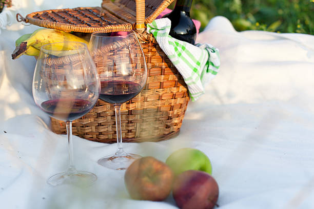 istock Outdoor picnic setting with red wine 185607170
