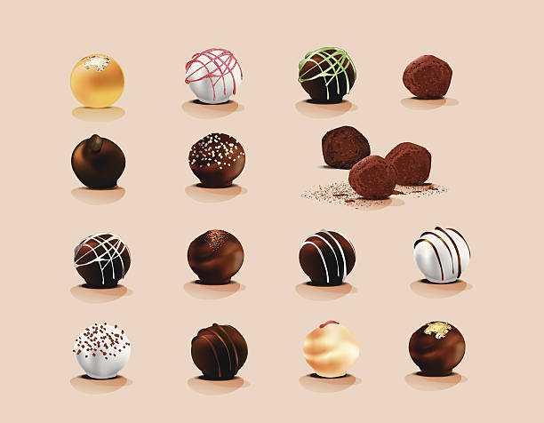 Truffle chocolate Vector illustration of a variety of chocolates and truffles. chocolate truffle stock illustrations