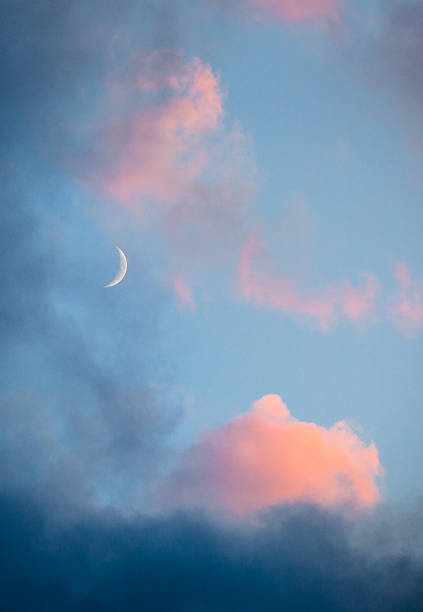 istock Pink clouds and moon heaven closeup 185607541
