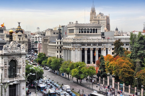 Madrid, capital city of Spain. Cityscape with Calle de Alcala and Gran Via.