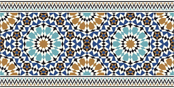 Bonab Seamless Border Three Traditional Arabic Design moroccan culture stock illustrations