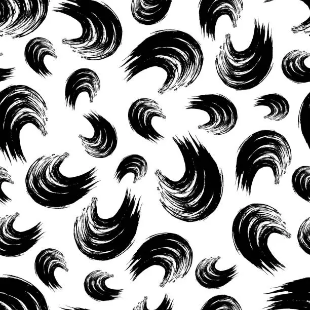 Vector illustration of Seamless pattern with black wavy grunge brush strokes