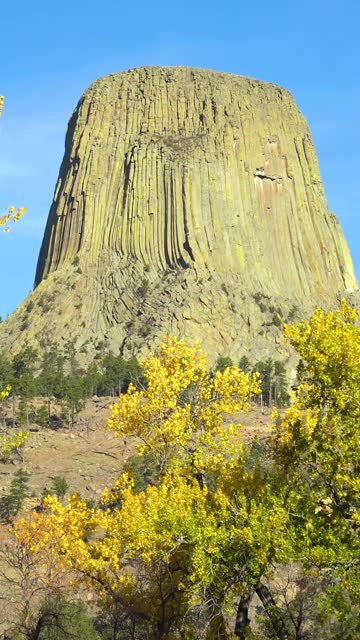Devils Tower Butte in Autumn. Wyoming, USA. Vertical Video