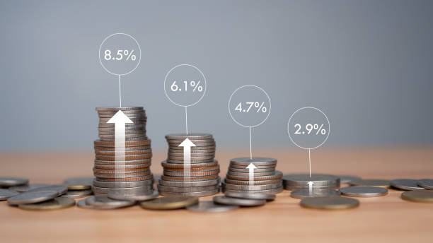 istock Stacking coins different height with percentage for interest rates from different investment, Investor, trader, investment, fund, stock market, Financial profit return and dividend concept. 1856166908