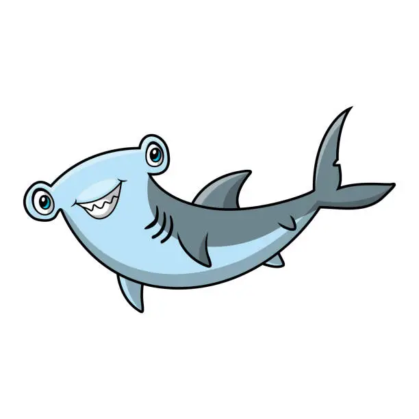 Vector illustration of Cute hammerhead shark cartoon on white background