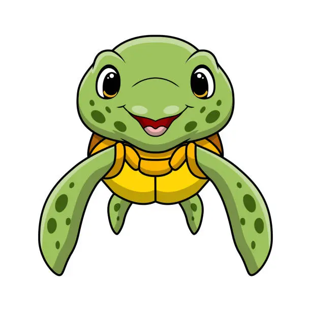 Vector illustration of Cute sea turtle cartoon on white background