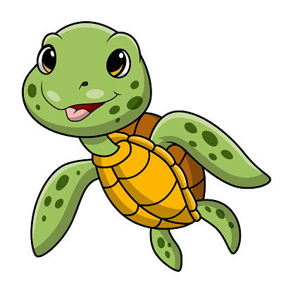 Vector illustration of Cute sea turtle cartoon on white background