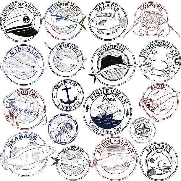 Vector illustration of Seafood Stamp Series