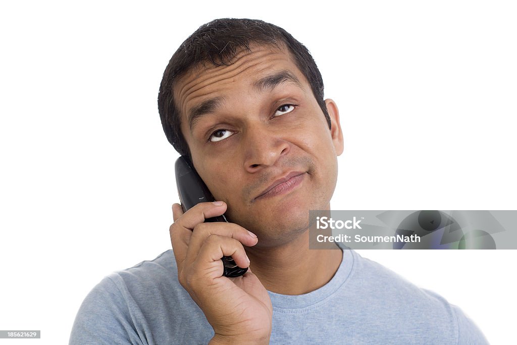 인도어 짜증난 및 지루함 전화 Phone 통화보류 다시 시도하세요! - 로열티 프리 전화 사용 스톡 사진