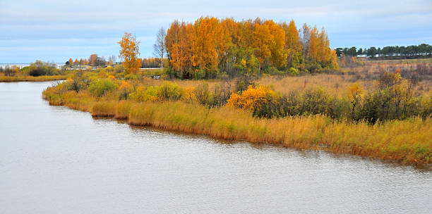 istock Beautiful fall season along Russia waterway 185624045