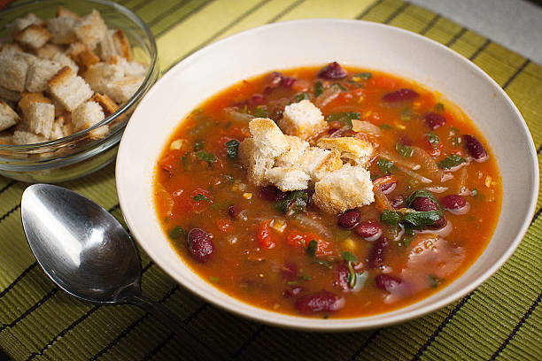 istock Bean soup with croutons and beans 185624294