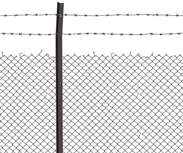 ilustrações, clipart, desenhos animados e ícones de arame farpado - barbed wire fence wire danger