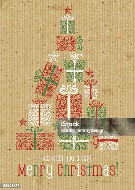 Christmas Card Of Presents Forming A Christmas Tree Stock Illustration - Download Image Now