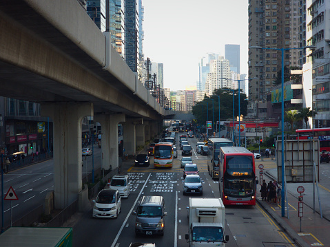 Hong Kong, China - November 23 2023: The busyness and vitality of Kwun Tong as an important industrial and commercial area from Hong Kong at daytime.