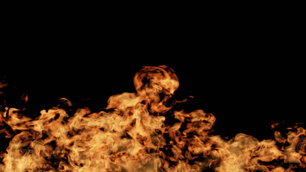 istock 3D Illustration.Orange flames on black background, fire. Copy space. (horizontal) 1856305377