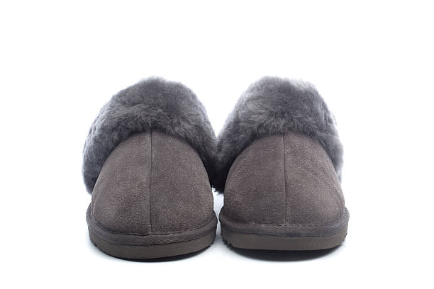 istock Pair of handcrafted leather slippers with wool lining 185631978