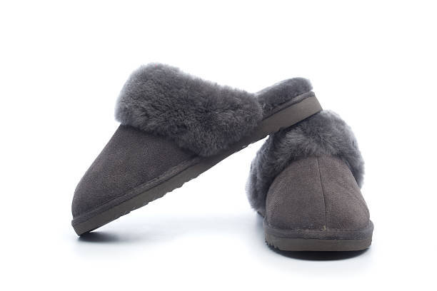 istock Pair of handcrafted leather slippers with wool lining 185632061