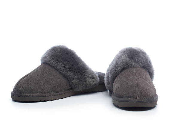 istock Pair of handcrafted leather slippers with wool lining 185632078