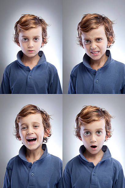 mignon garçon expressions du visage - 6 series photos et images de collection