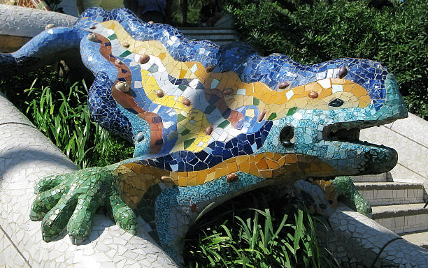istock Barcelona symbol: ceramic dragon fountain at Parc Guell 185632328