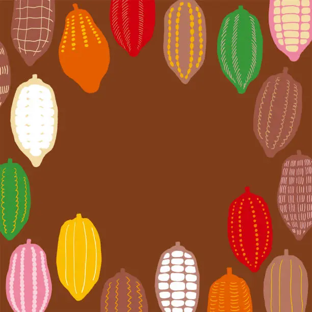 Vector illustration of Hand-painted Valentine's Day frame composed of cocoa beans.