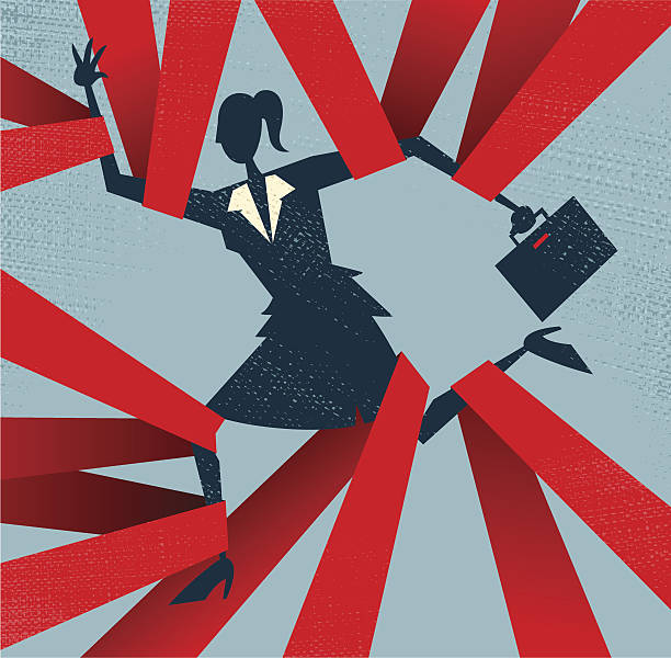 Abstract Businesswoman caught in Red Tape. vector art illustration