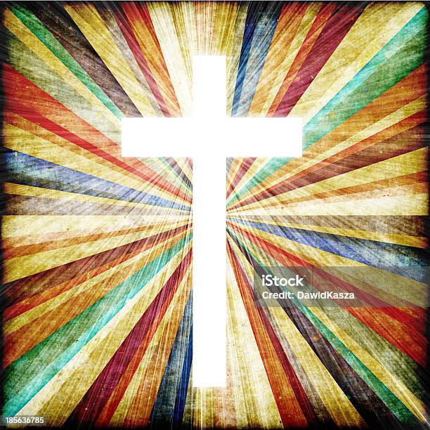 Cross With Light Shafts Faith Symbol Stock Photo - Download Image Now - Stained Glass, Religious Cross, Church