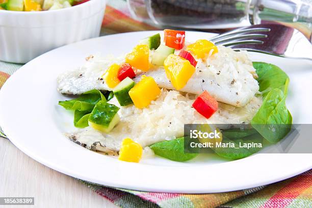 Fried Filet Of White Fish Dorado Salsa With Mango Cucumber Stock Photo - Download Image Now